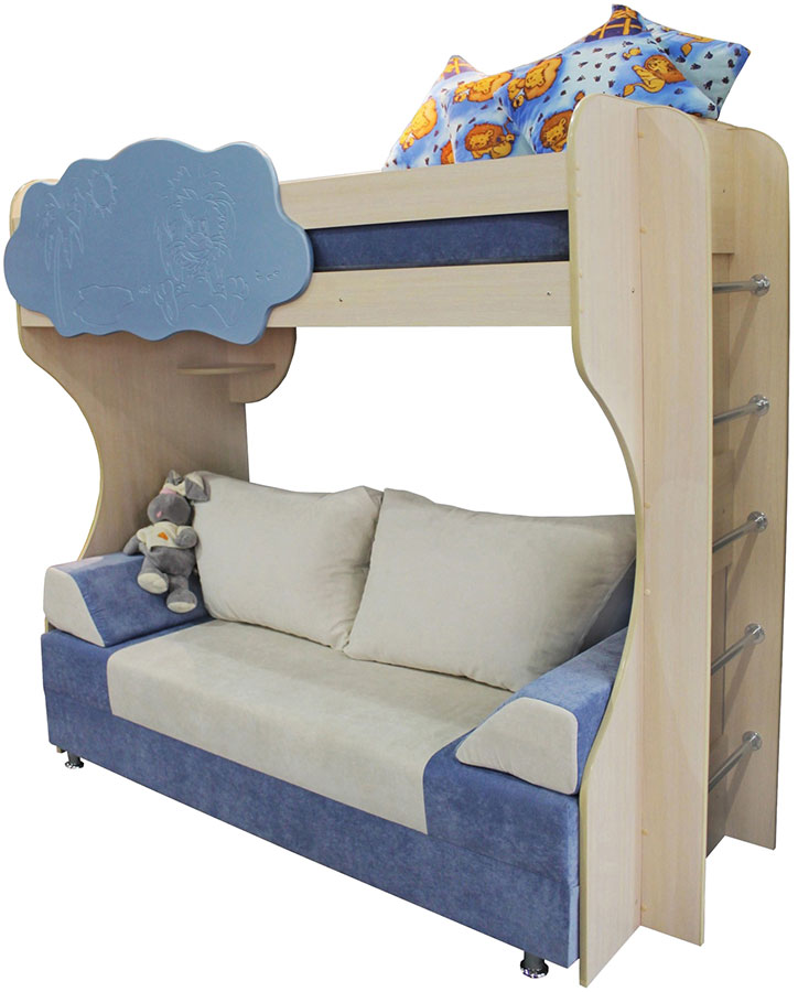 Детская 2-х ярусная кровать с диваном еврокнижка