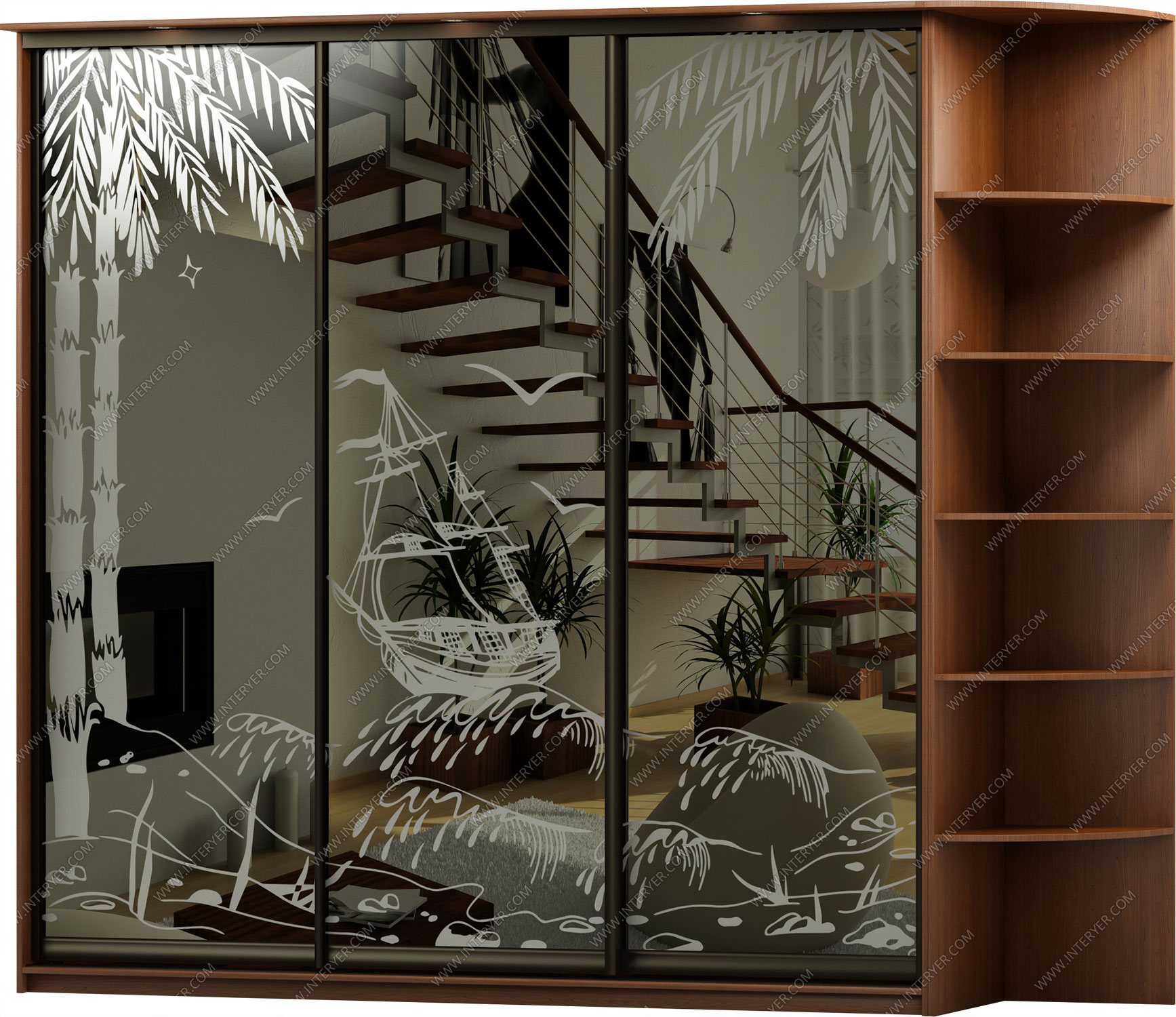 Версаль 3-х дверный с пескоструйным рисунком