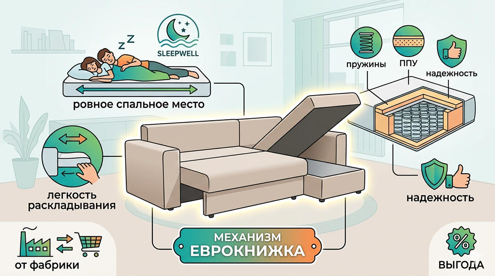 Полный гид: Как выбрать диван еврокнижку для ежедневного сна и не переплатить посредникам